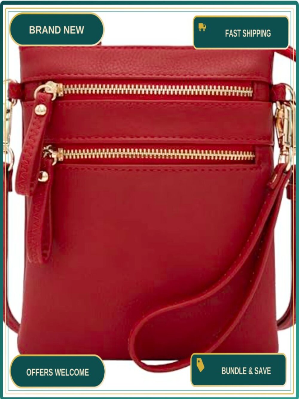 Small Crossbody Bag Multi Zip Pockets Detachable Wristlet Lightweight Travel